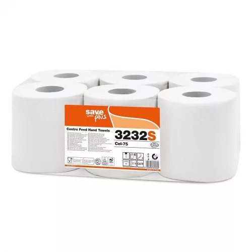 Celtex Save Plus tekercses kéztörlő, 75% cell, 2 réteg, 108m, 450 lap, 19x24cm, 6 tekercs/zsugor Cikkszám:  3232s